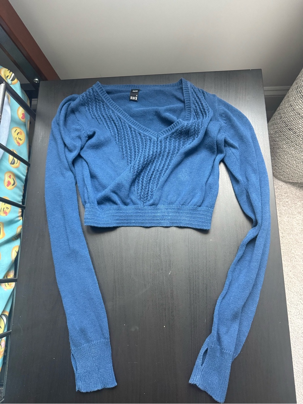 Blue V-Neck Cropped Sweater